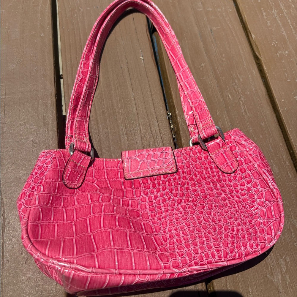 Pink Y2K Crocodile Embossed Shoulder Bag
